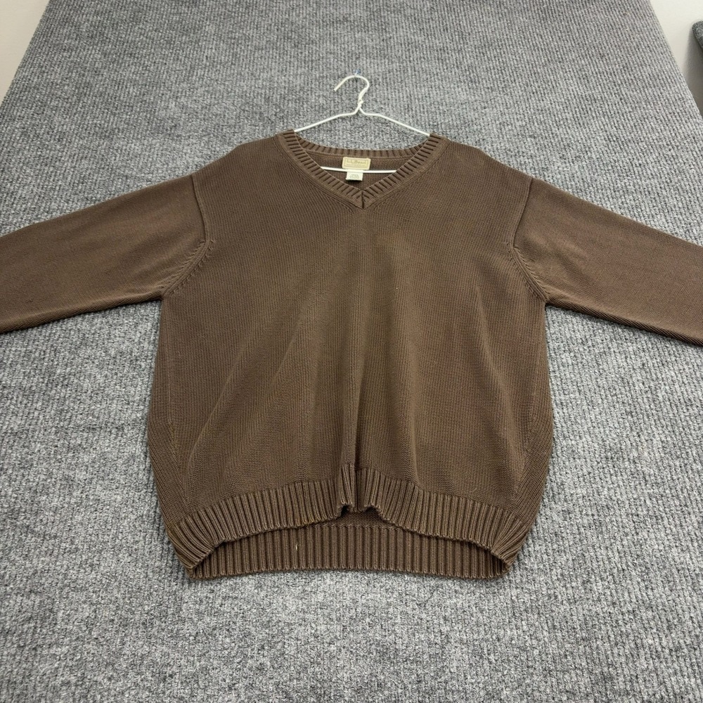 Vintage LL Bean Sweater Mens L‎ Brown Cotton V-Neck Casual Preppy Style